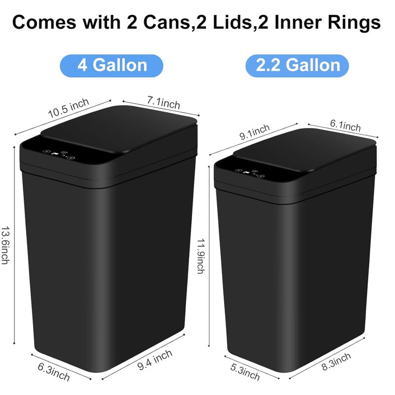 Anborry Bathroom Automatic Trash Can 2 Pack 2.2 Gal & 4 Gal Touchless Motion Sensor Small Garbage Can with Lid Smart Electric Narrow Garbage Bin for Bedroom Office Kitchen (Black) - Image 5